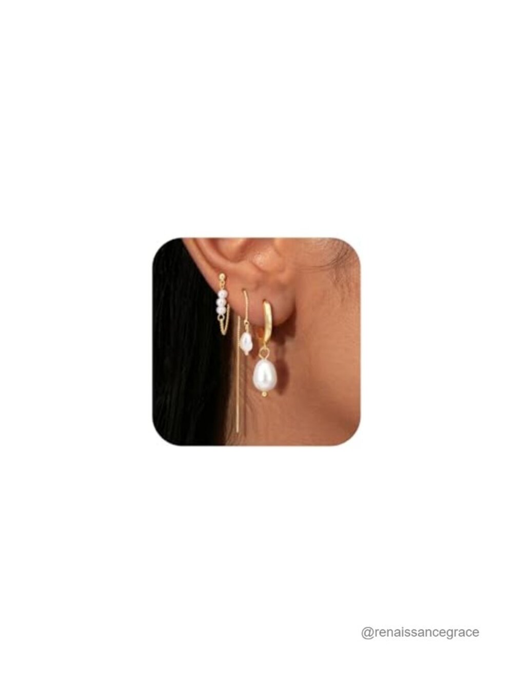 3 Pair Pearl Earring Set 14K Gold Plated Hypoallergenic Dangle Earrings for